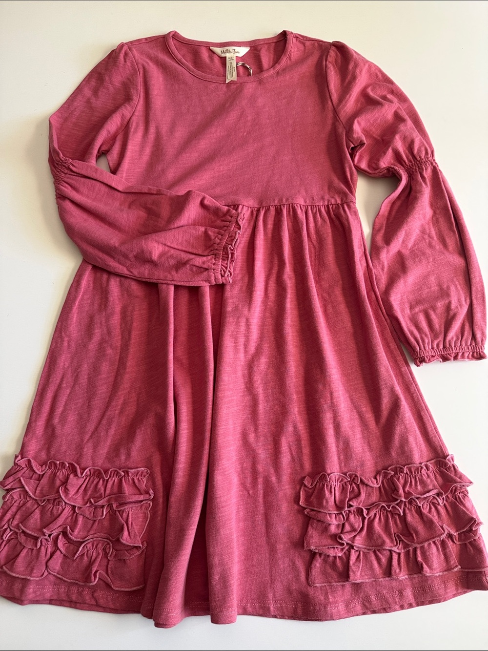 Matilda Jane Girls' Rose Pink Long-Sleeve Ruffle Hem Knit Dress Sz 10 NET